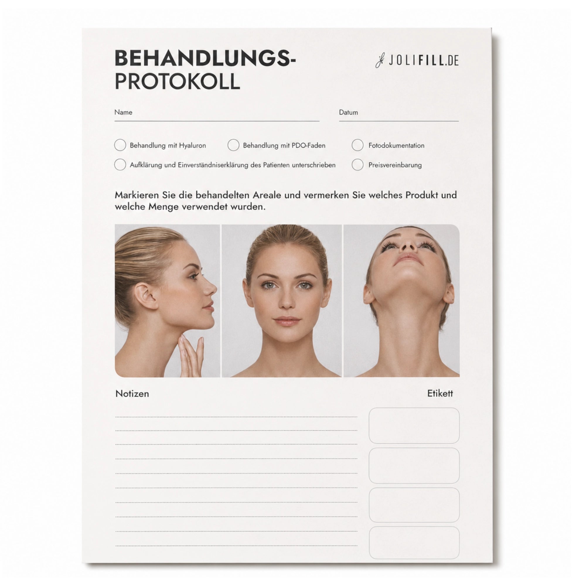 Behandlungsprotokoll für Anwender | 25 Blatt - Jolifill.de